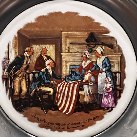 Great American Revolution 1776 Vintage Plate Solid Pewter & Porcelain inlay - Picture 3 of 10
